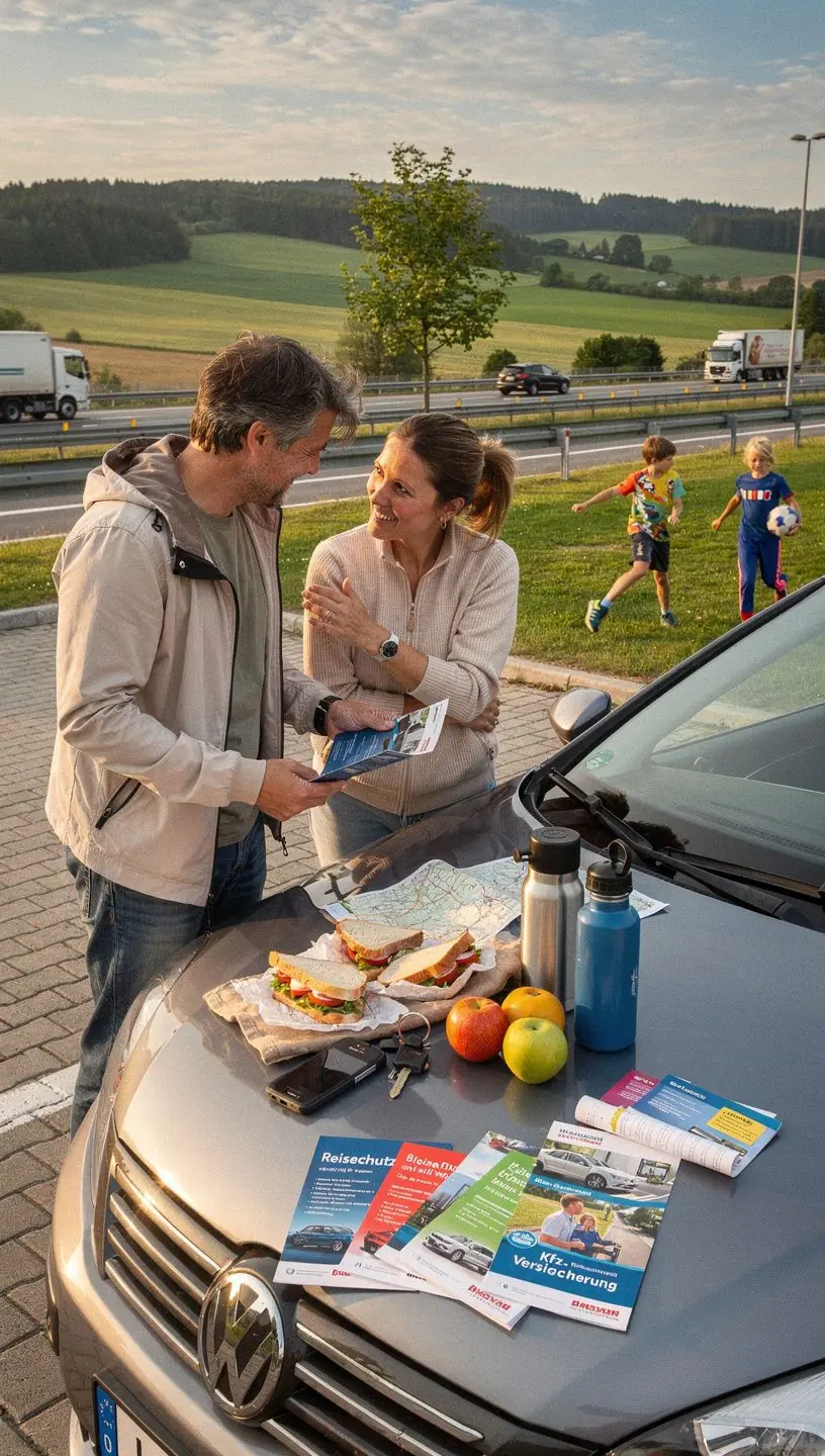 Familienfreundliche Autoversicherungspolicen mit verschiedenen Fahrzeugen.